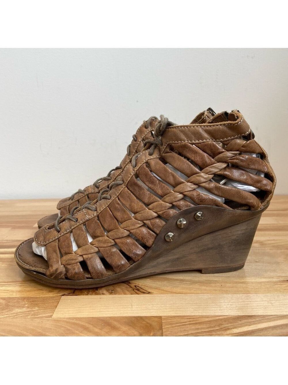 NYLO lace up platform sandals boho Gypsy chic brown genuine leather in size 38